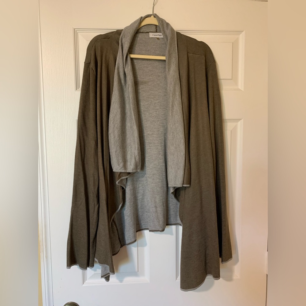 Calvin Klein‎ Open Front Cardigan Size XL Two-Tone Lightweight Knit Minimalist